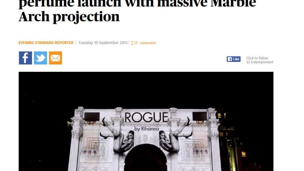 in the press - evening standard - Rihanna rogue projection mapping