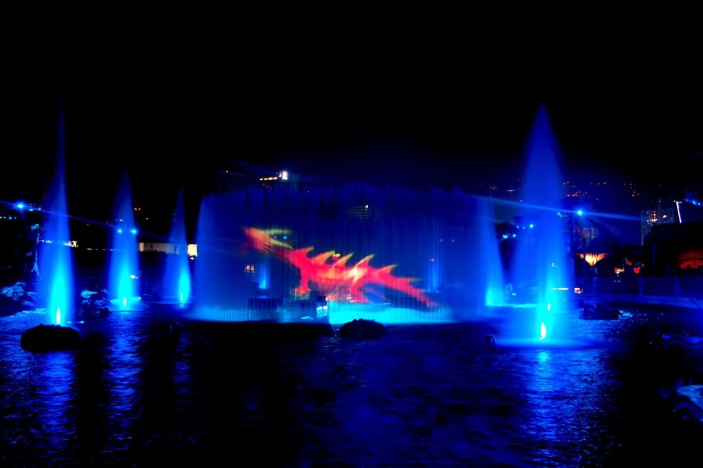 LCI production's symbio water show at ocean park including 360 water screen projection