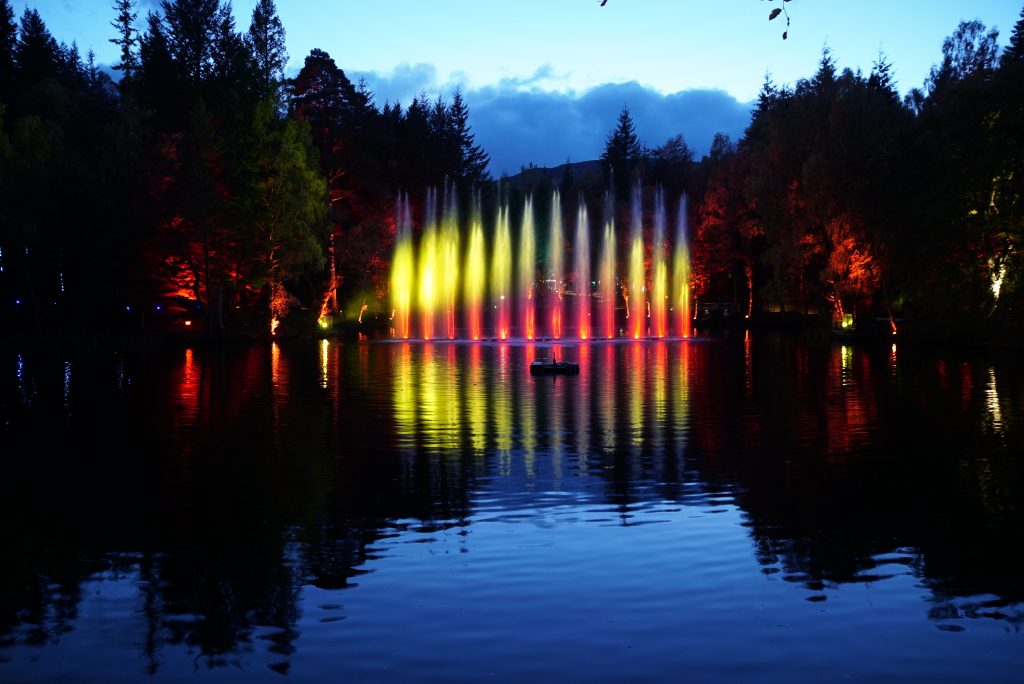LCI's Enchanted Forest installation at Pitlochry waterscreen fountain and light show
