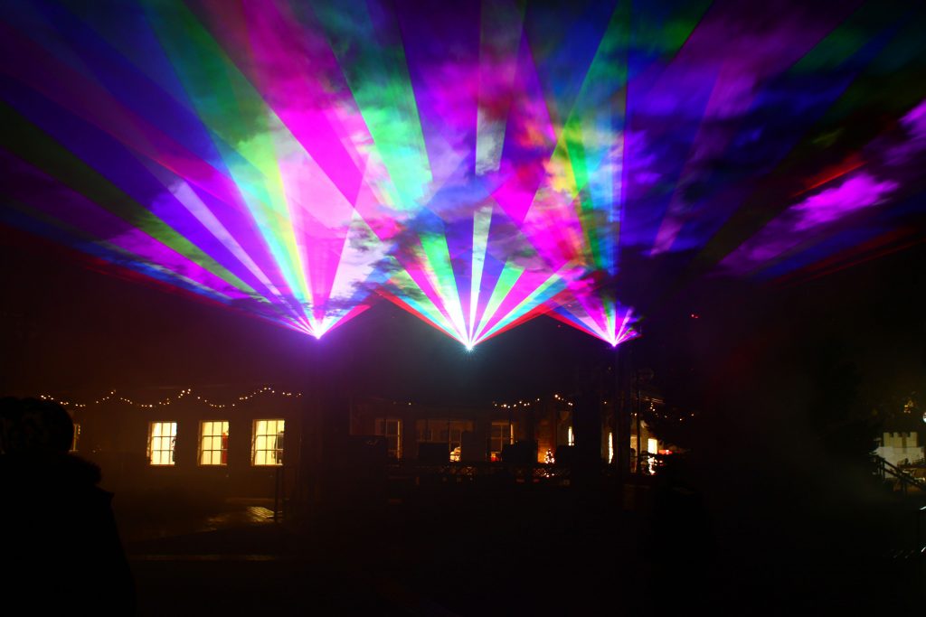 LCI's spectacular Christmas laser show at Clarks Village, UK