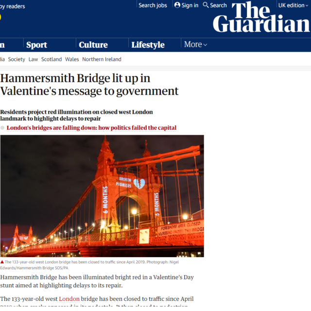 lci productions guardian news hammersmith bridge projection