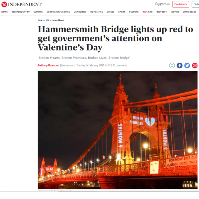 lci productions independent news hammersmith bridge projection