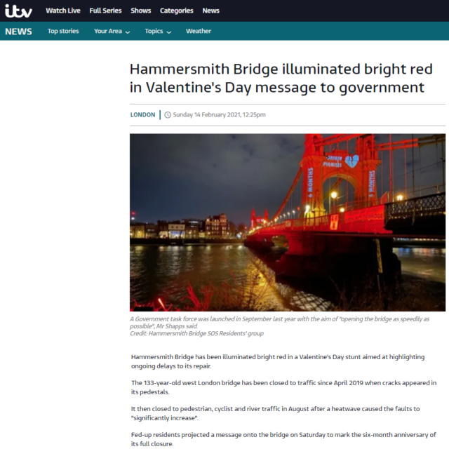 lci productions itv news hammersmith bridge projection