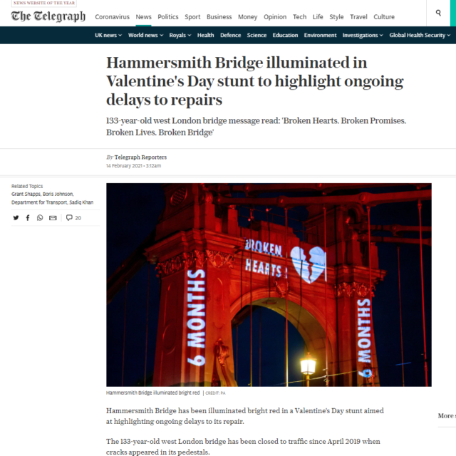 lci productions telegraph news hammersmith bridge projection