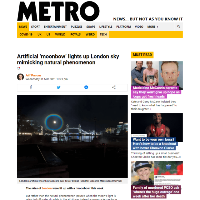 moonbow water screen projection london bridge by lci for oneplus in metro news